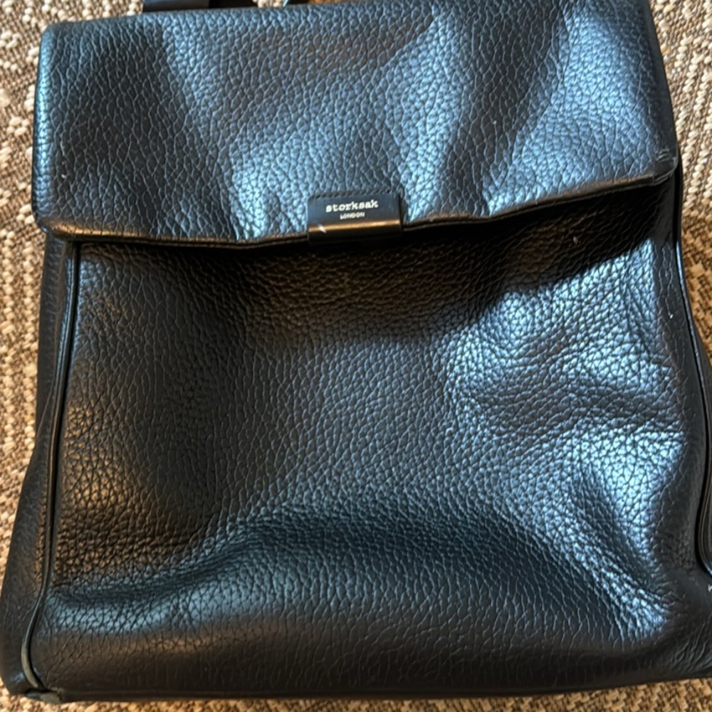 Storksak black leather diaper bag